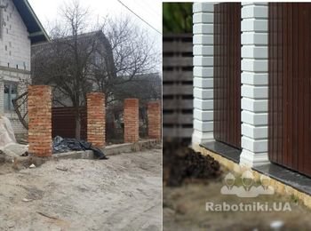Отделка столбов забора (под рустовый камень)