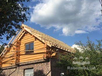 Кровля 240м2, Укладка цементно песчаной черепици, водосток...