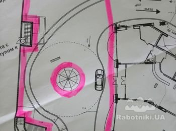 Работ по устройству дороги, проезда над паркингом.