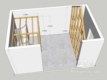 Выполнить каркасную перегородку из бруса 50*100