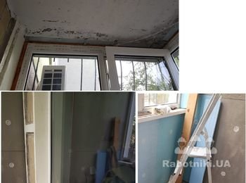 Внутренняя отделка балкона гипсокартоном, покраска потолка