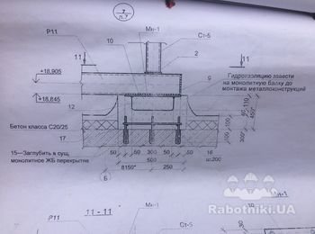 Бетонные работы,парапет с закладными под металлоконструкции