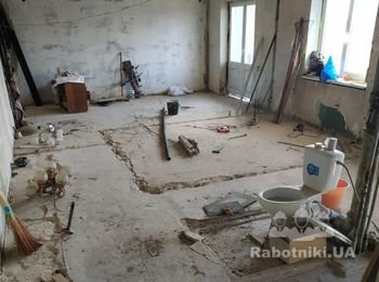 Выровнять пол Маячная стяжка и нивелир масса.