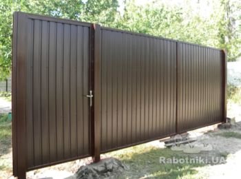 Распашные ворота и калитка из профнастила