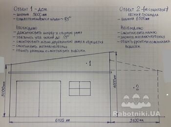 Монтаж каркаса і покрівлі даху дачного будиночка; площа перекриття 65 м2