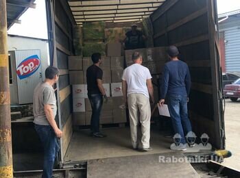 Разгрузка с авто в склад, товары для дома, в ящиках, на паллетах