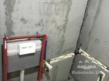 Укладка плитки в санузле 1200х600 и на кузне фартук