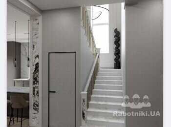 Отделка лестницы мраморной плиткой (Киев)