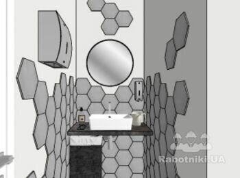Фартук из плитки на кухне и плитка на стену в зоне умывальника