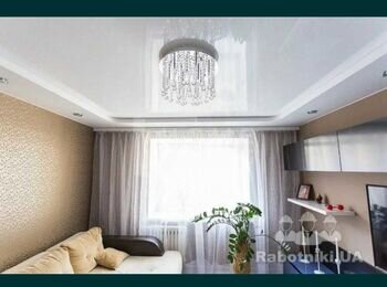 Натяжна дворівнева глянцева стеля 20 кв. м.