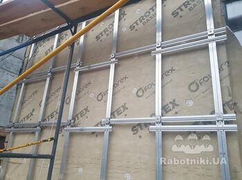Монтаж вентильованого фасаду 620 м. Монтаж стекл пак в алюм сист130м