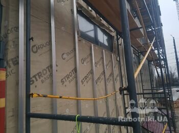 Монтаж вентильованого фасаду 620 м. Монтаж стекл пак в алюм сист130м