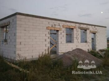 Монтаж перекрытия (2 этаж) дерево, укладка пеноблоков, крыша