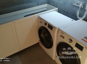 Сделать столешницу в ванной и установить мойку+смеситель+сифон