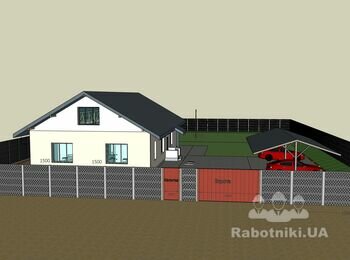 Фасадный забор из бетонных секций + откатные ворота + калитка