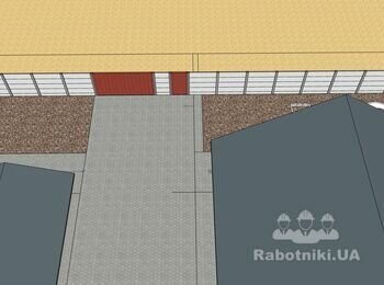 Фасадный забор из бетонных секций + откатные ворота + калитка