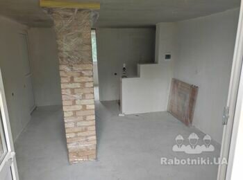 Декоративная штукатурка 60кв.м., шпатлёвка и покраска потолка 26кв.м.
