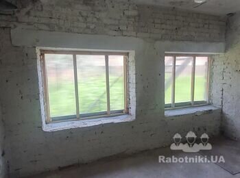 Заложить газобетоном 3 окна. "Черновая кладка"